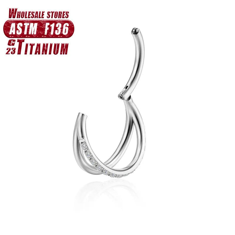 F136 titanium alloy fork nose ring body jewellery in silver, gold, black, and rose gold colours.