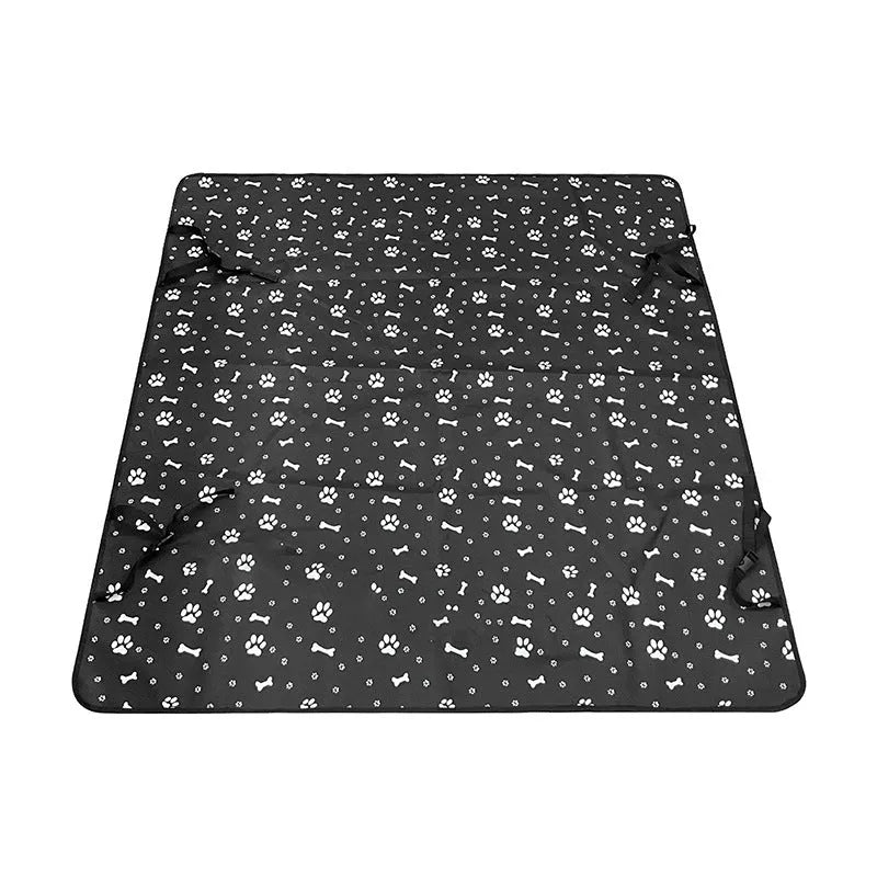 Waterproof car rear seat pet mat with non-slip backing in grey with dog footprint pattern
