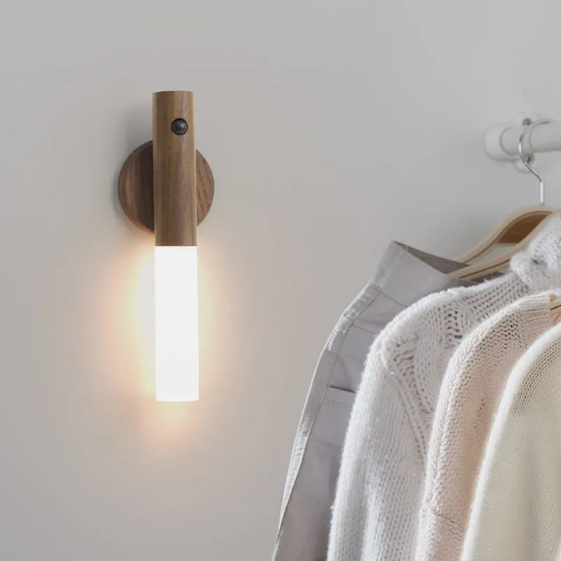 Smart sensor LED desk lamp with solid wood base in coffee brown finish