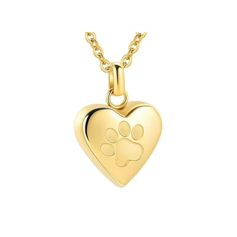 Openable heart casket cremation necklace with paw print design on titanium steel