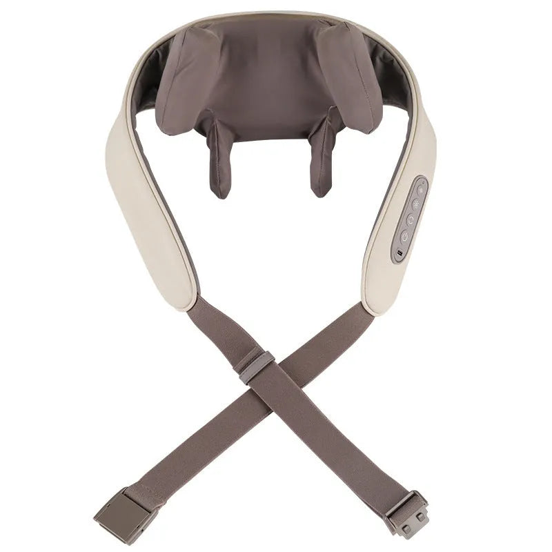 Milky white rechargeable shoulder and neck massager with kneading function