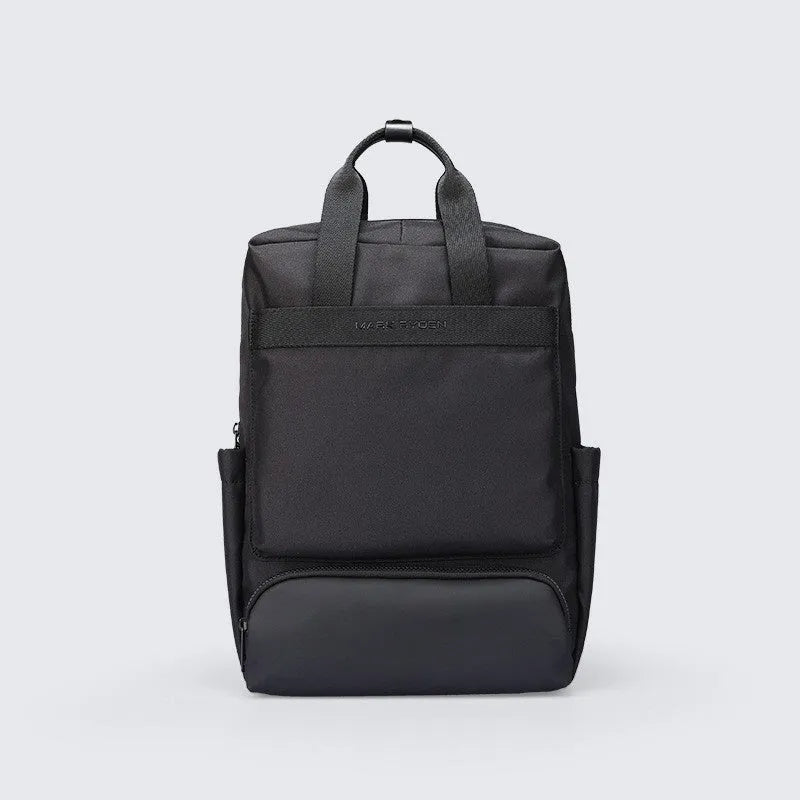 Black Oxford cloth laptop backpack with 20-35L capacity and multiple storage compartments