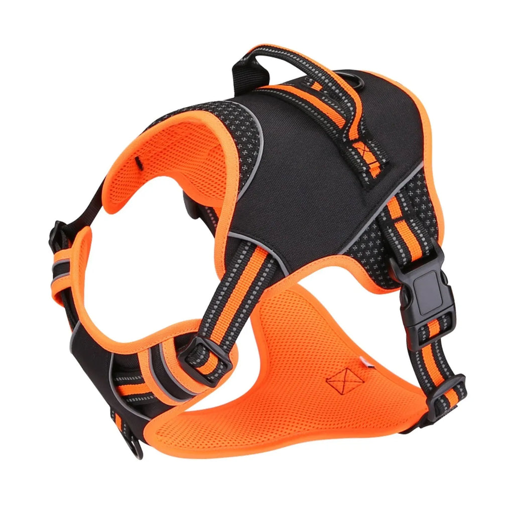 Polyester dog training harness with anti-breaking loose design in yellow and orange colours