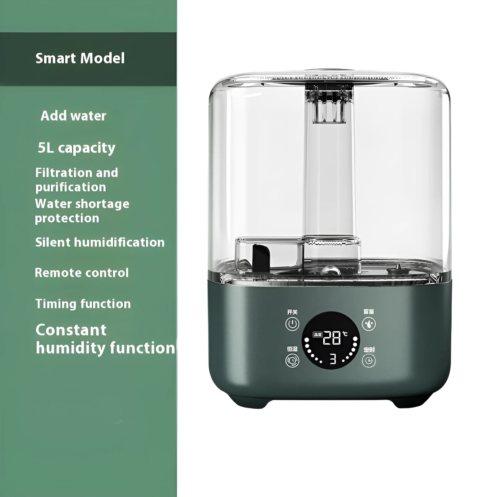 Green intelligent humidifier with touch screen panel and remote control for home use