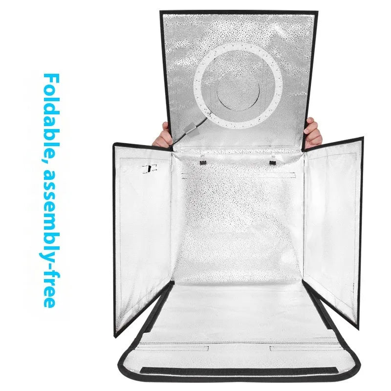 50cm studio light box with USB-powered three-colour LED lighting for product photography