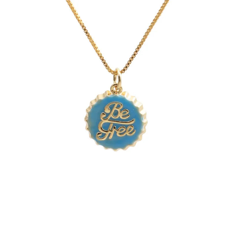 Copper bottle cap pendant necklace with 18K gold electroplating on 40cm chain