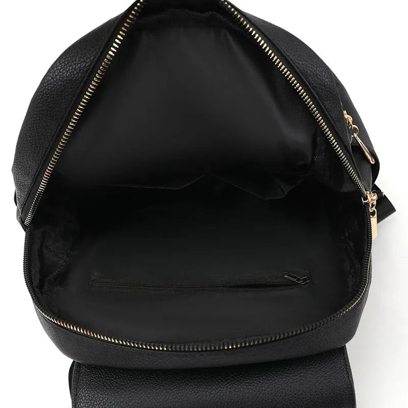 Women's casual leather backpack in street trend style with three-dimensional pocket and soft Pu construction