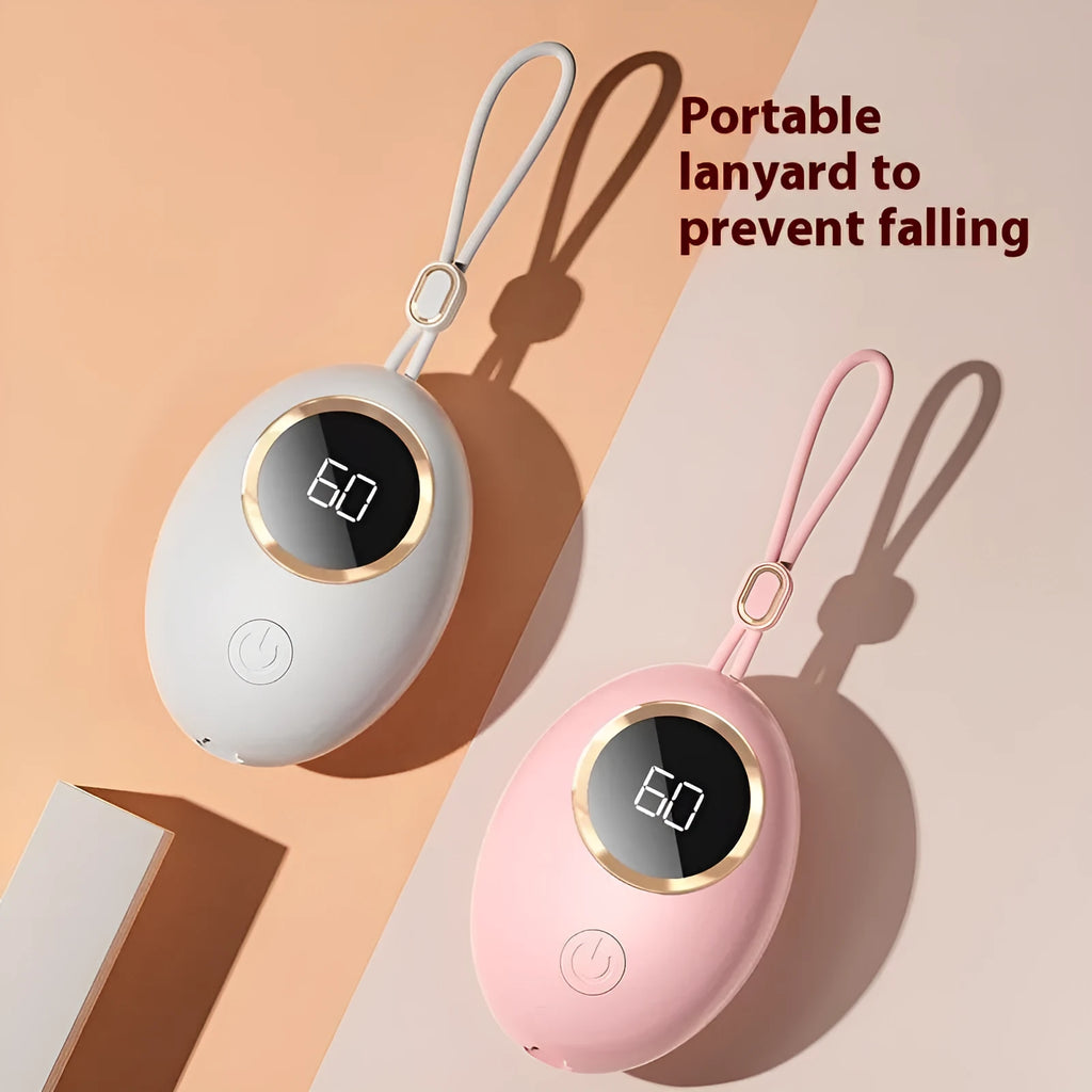 USB-powered hand warmer power bank with digital display in various colour options