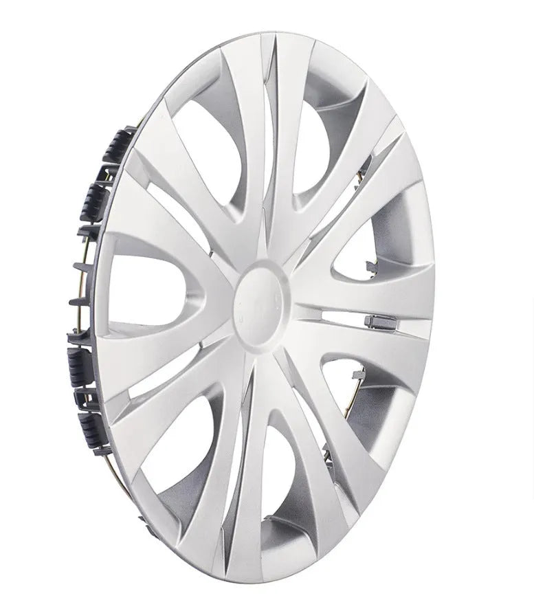 Monochrome ABS wheel hub cover in silver, black, and electroplated finishes for 13-16 inch wheels.