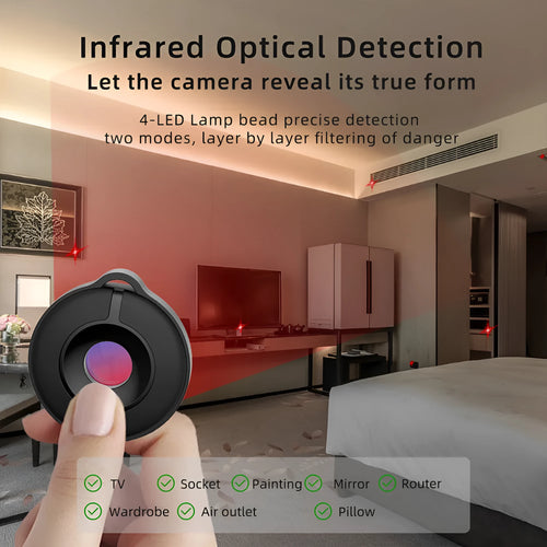 Compact infrared camera detector for finding hidden surveillance devices up to 5 metres away