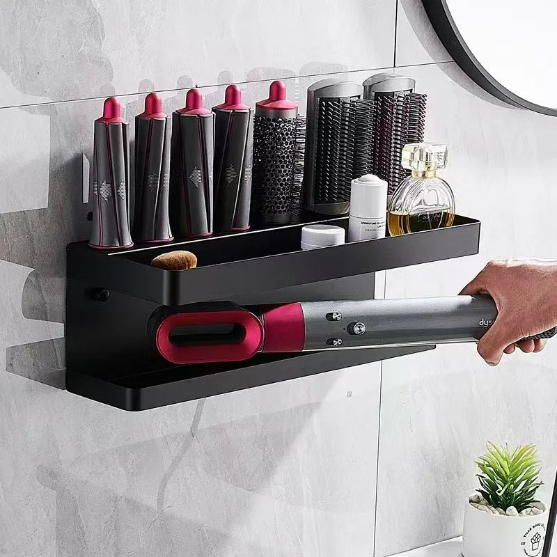 White aluminium punch-free bathroom storage rack with double layers for Marcel waver curlers