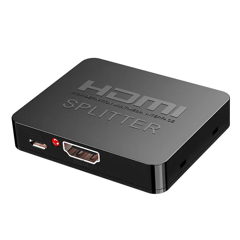 4K HDMI one input to two output splitter with USB power cable and regional plug options