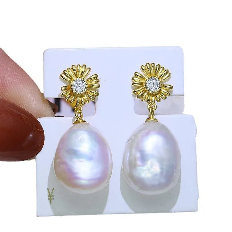 Pair of S925 sterling silver earring holders with baroque flower design jewellery organiser
