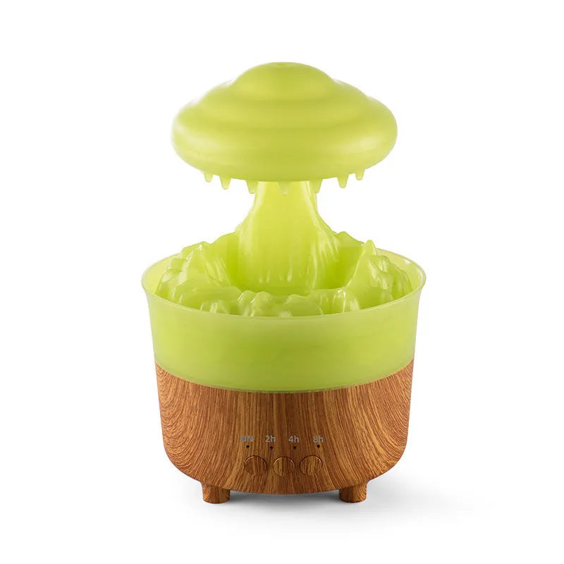 Wood grain white rain cloud shaped ultrasonic humidifier and essential oil diffuser with LED night lights.