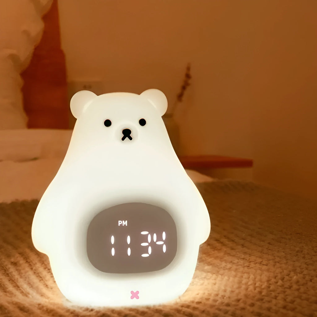 Cartoon big white bear silicone night light with timer and alarm functions