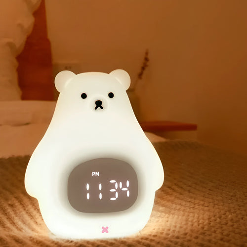 Cartoon big white bear silicone night light with timer and alarm functions