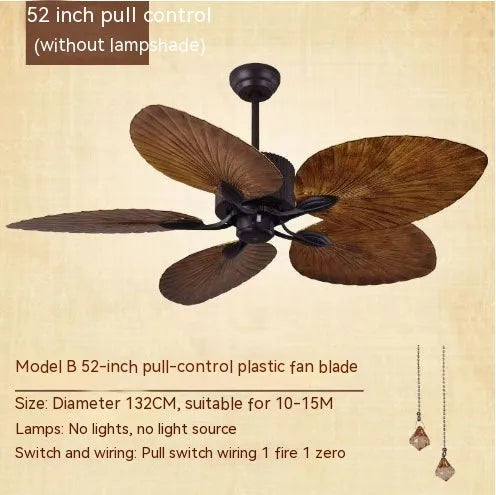 52-inch retro ceiling fan light with wooden blades and integrated lighting fixtures