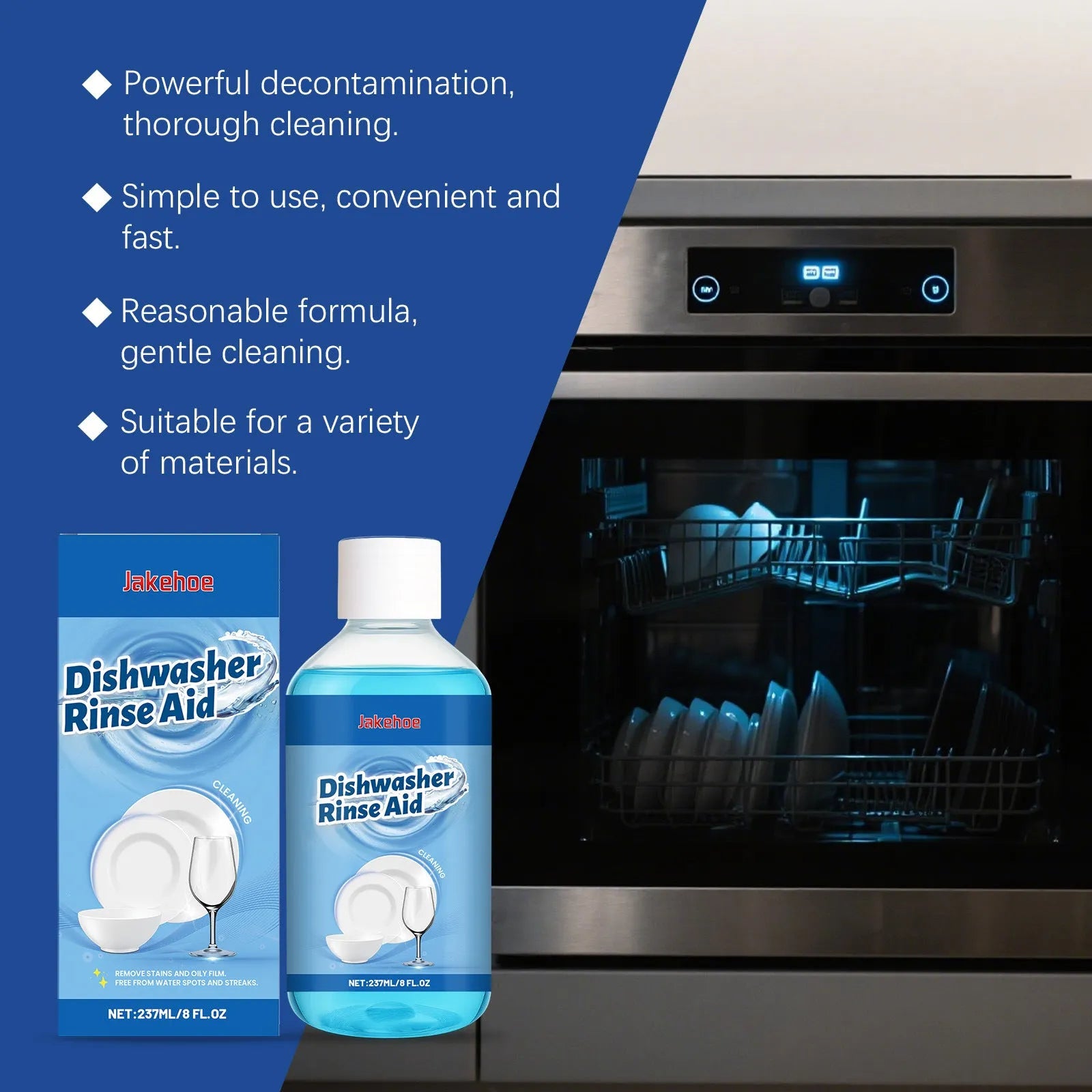 237mL dishwasher cleaner bottle for automatic dishwasher stain removal on kitchenware