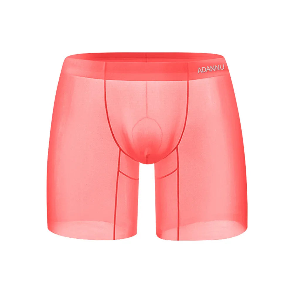 Men's seamless low-waist sports boxer shorts in orange nylon fabric.