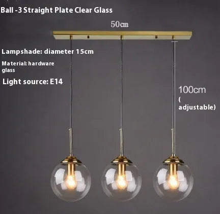 Modern round glass ball chandelier with Nordic design for living room or dining room