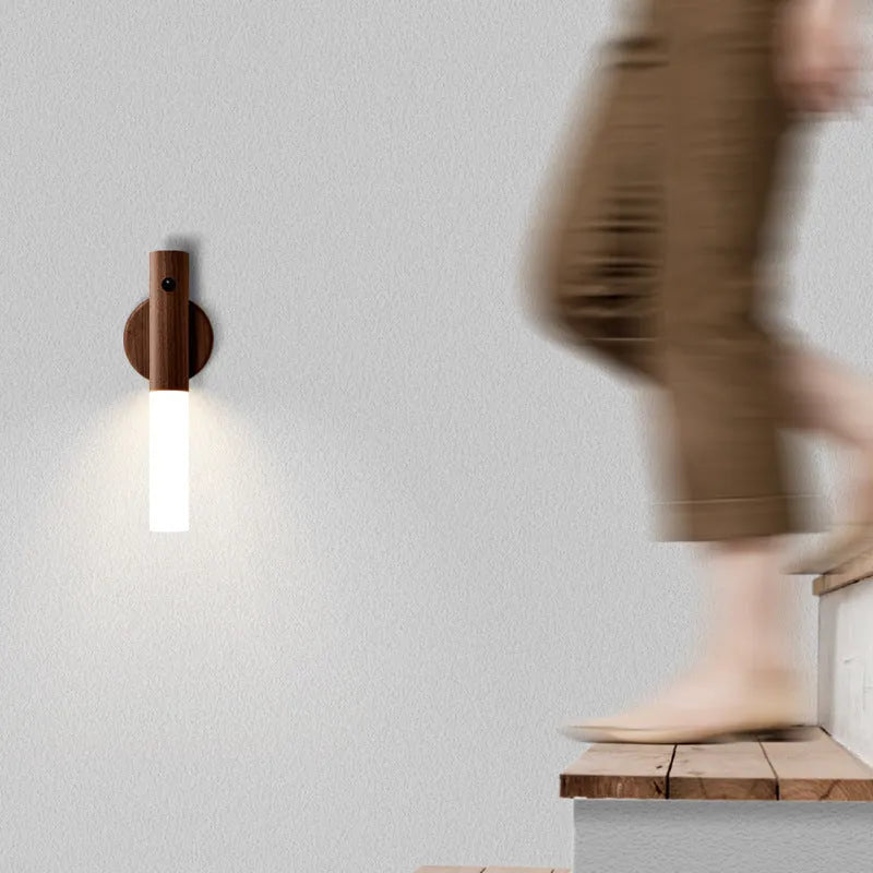 Smart sensor LED desk lamp with solid wood base in coffee brown finish