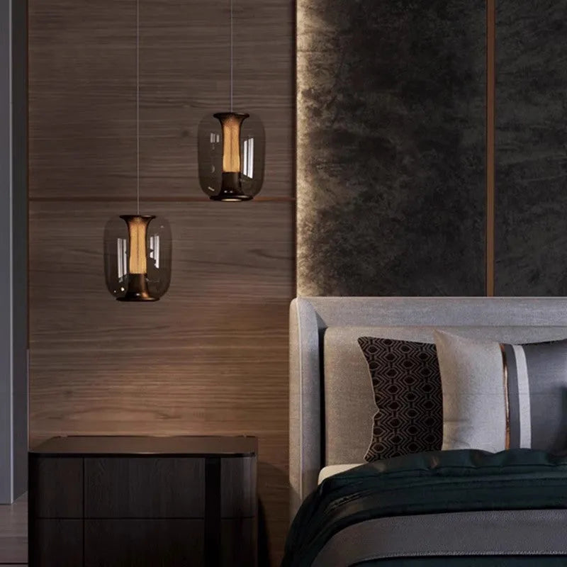 Minimalist Nordic chandelier in transparent, cognac or smoky grey colour, 16cm diameter