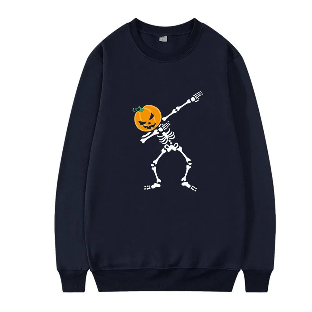 Women's printed crew neck long sleeve top in black, red, yellow, white, and orange red.