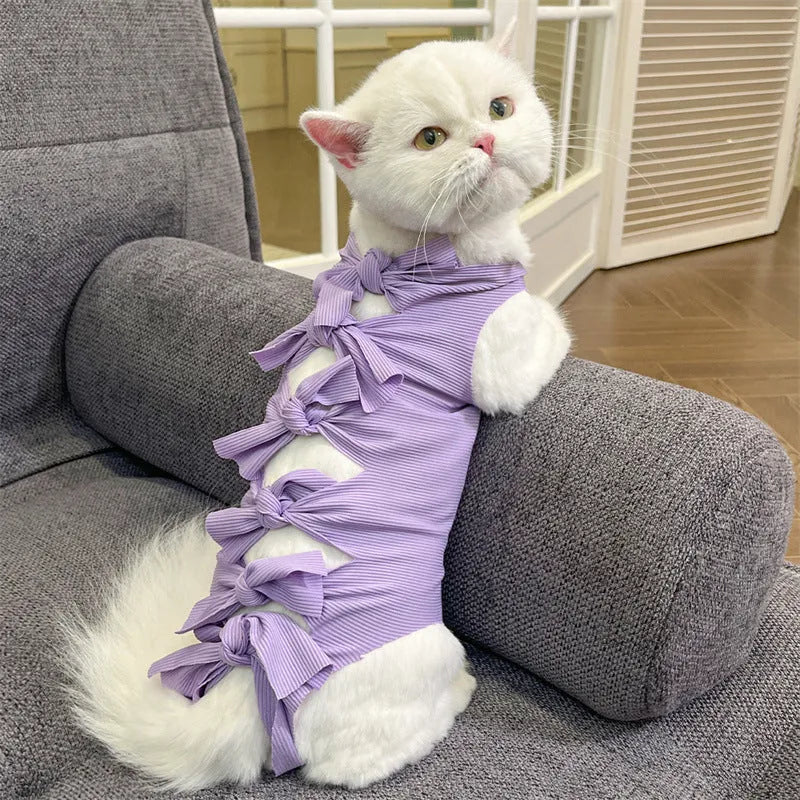 Adjustable lace-up polyester recovery vest for cat post-sterilisation care in multiple colour options