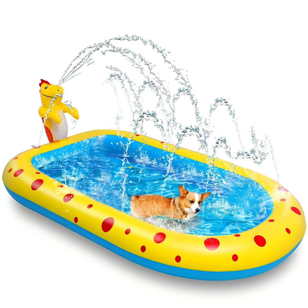 Blue dinosaur shark inflatable water spray pool for kids outdoor play