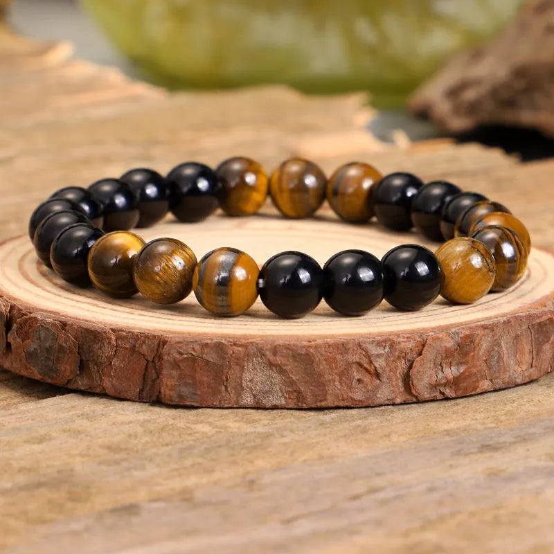 Handmade vintage tiger eye stone necklace with tassel details and ball bead chain