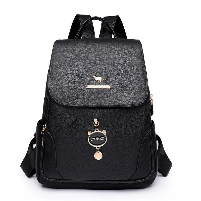 Women's casual leather backpack in street trend style with three-dimensional pocket and soft Pu construction