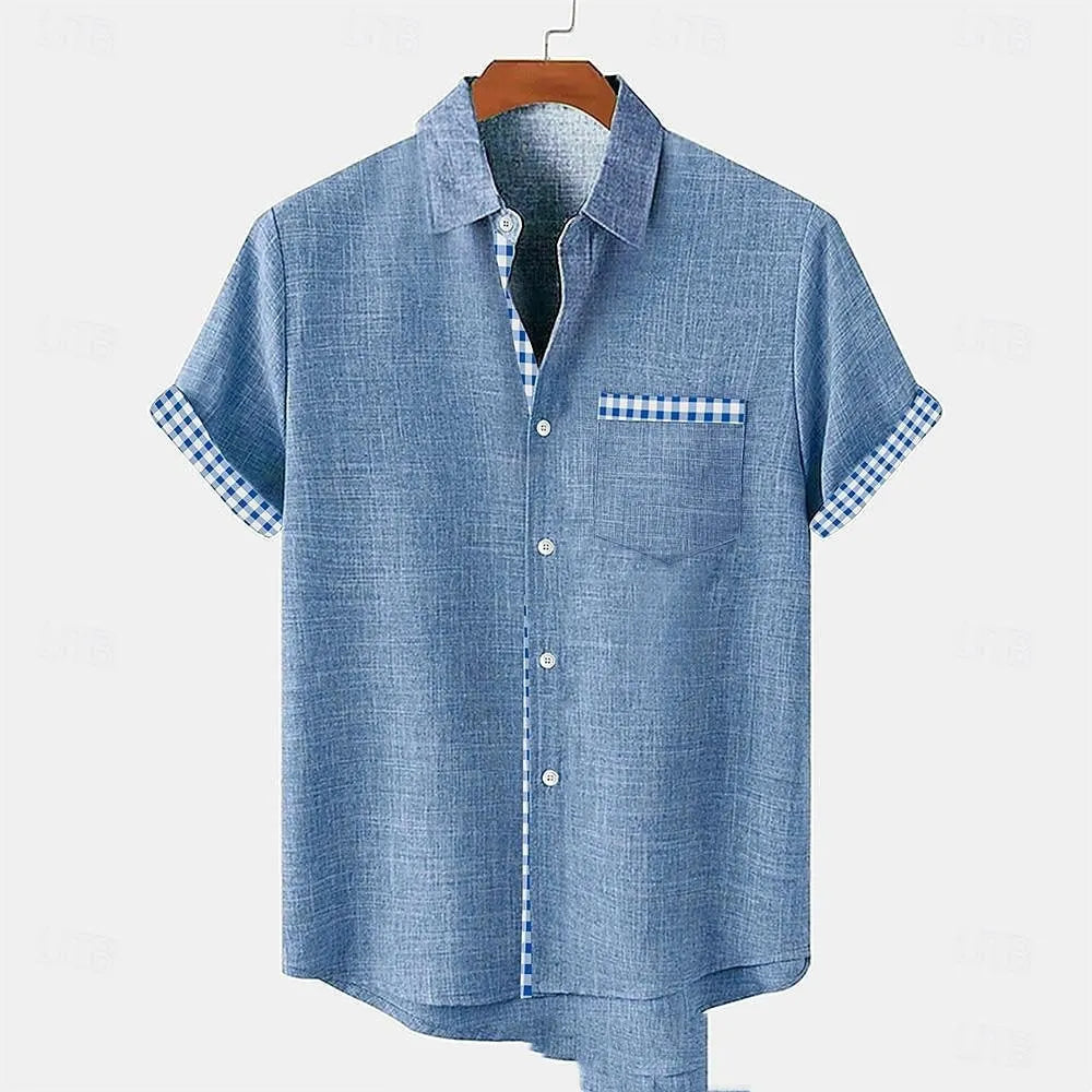 Linen short sleeve shirt with ocean fish pattern in loose casual fit