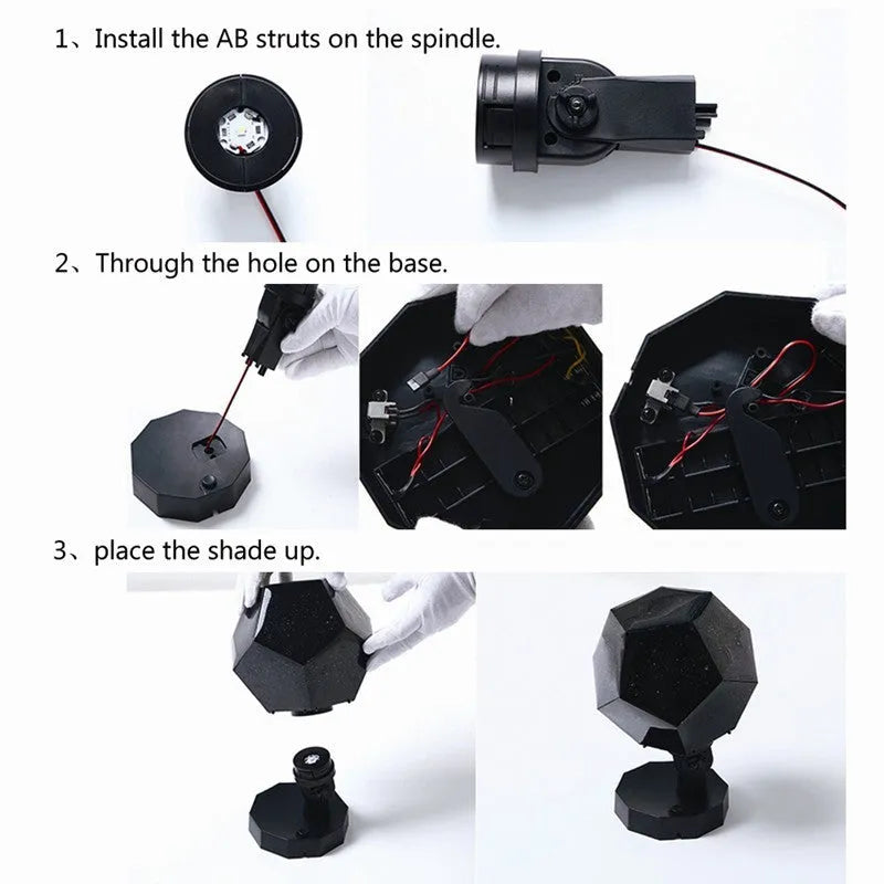 LED star projector night light showing constellation projection on a bedroom ceiling
