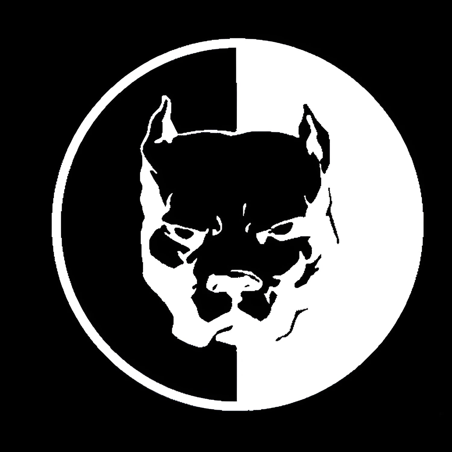 Close-up of a black reflective car sticker with a white superhero bulldog design, measuring 12x12cm.