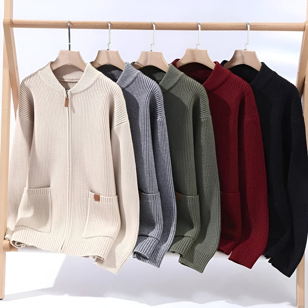 Men's striped cardigan sweater in chemical fibre blend fabric available in multiple colours