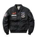 Men's slim-fit black retro motorcycle jacket with stand collar and embroidery.