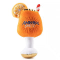 Yellow wine glass design squeaky dog chew toy measuring 7cm long with plush texture