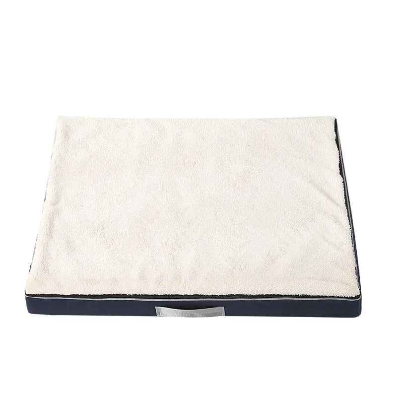 Brown removable washable memory sponge dog mat for pets showing size options.