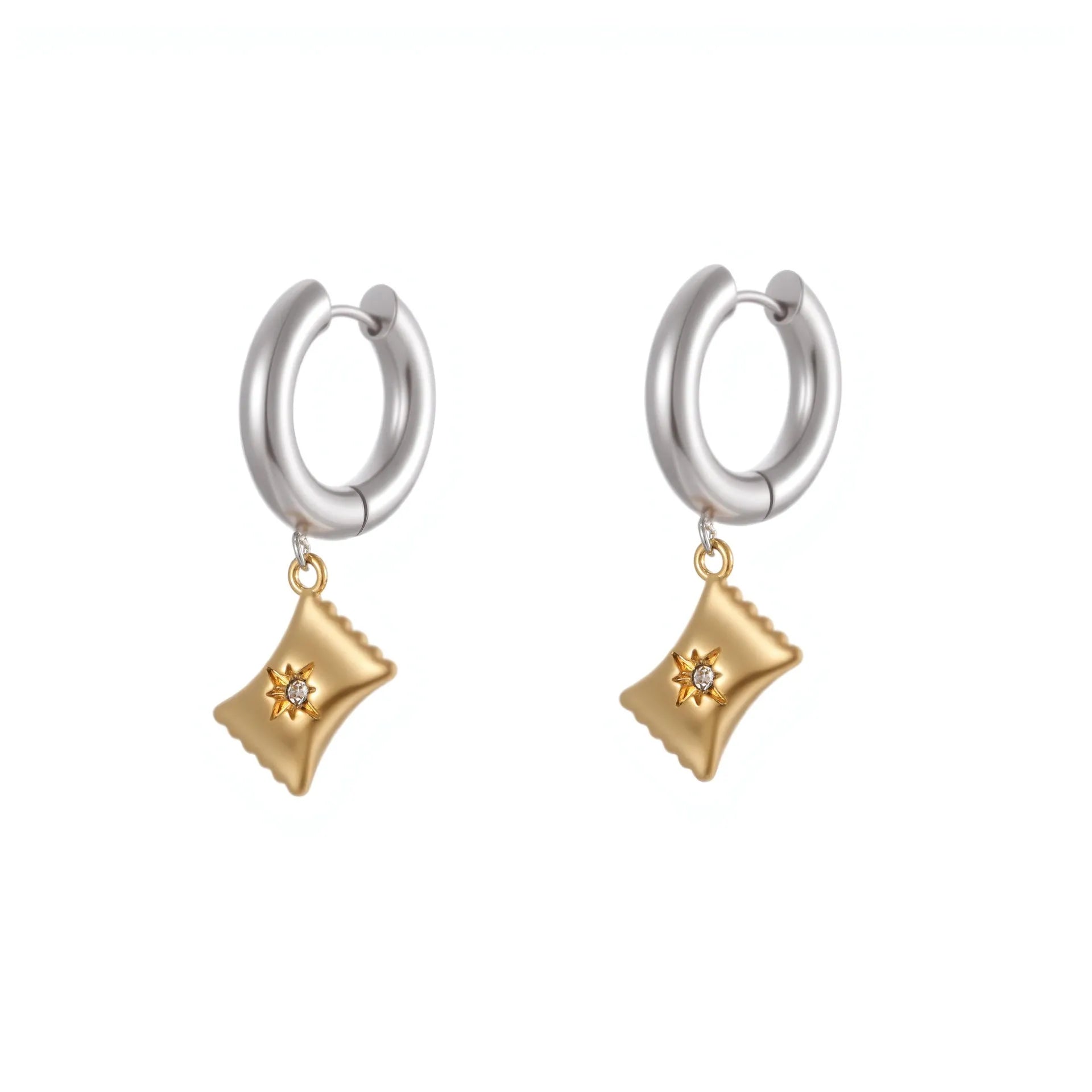 Christmas tree earrings with heart and star designs in 18K stainless steel electroplated jewellery