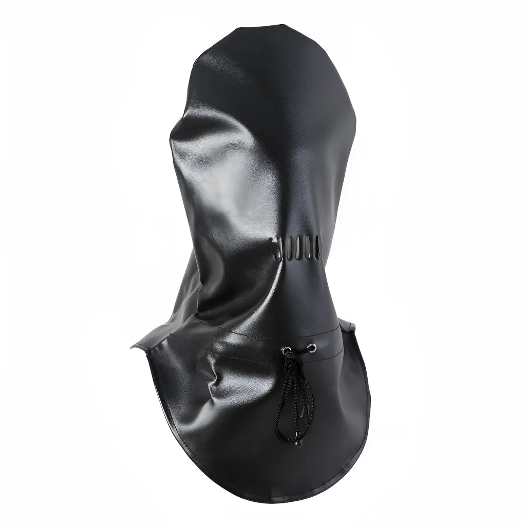 Black leather breathable mask with adjustable headgear straps