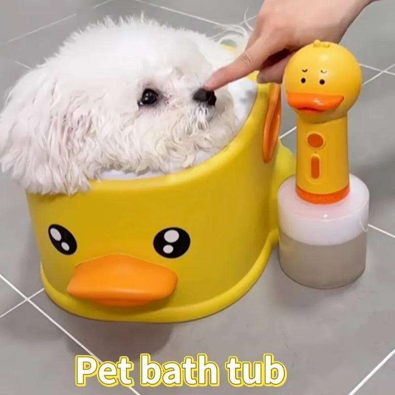 Duck-shaped PVC bath tub for washing small dogs and cats in blue colour