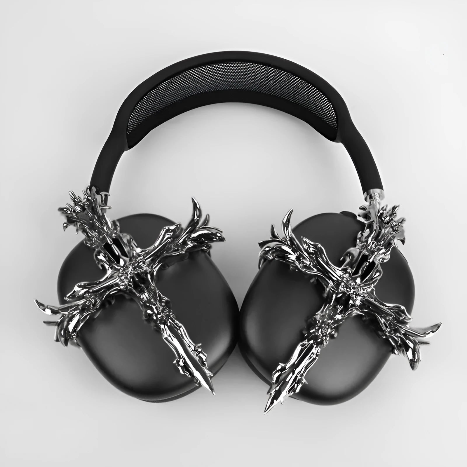 Gothic cross resin headphone cover for Apple AirPods Max in silver colour