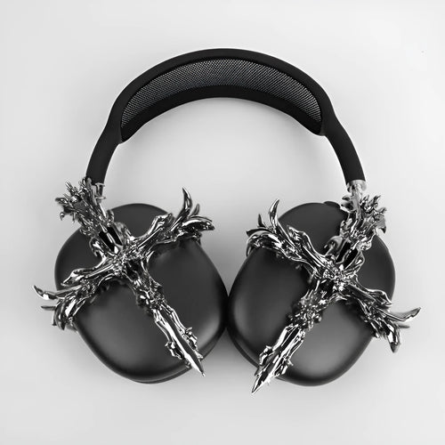 Gothic cross resin headphone cover for Apple AirPods Max in silver colour