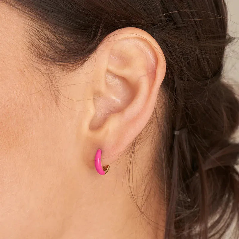 Epoxy oval curved earrings with geometric U-shaped design in seven colour options