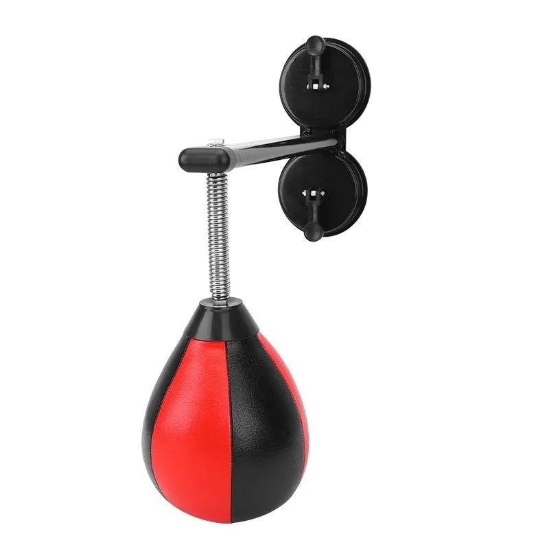 Pear-shaped inflatable speed ball with elastic tether and suction cup mounting system for boxing training