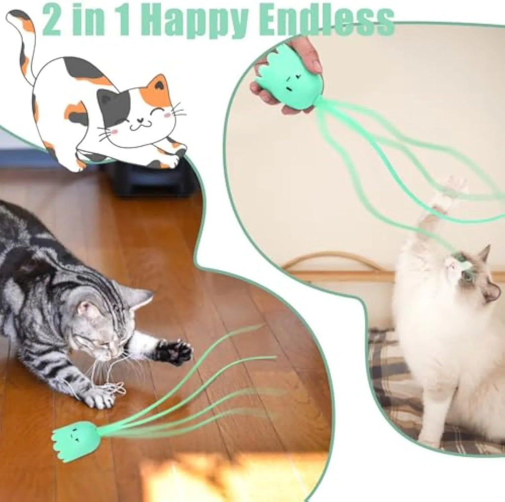 Automatic cat wand toy with swinging silicone tail measuring 38 cm long