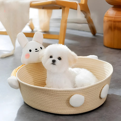 Woven cotton rope cat nest bed with scratching board in bear design for indoor pets