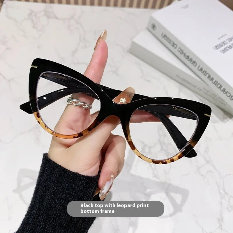 Women's large cat's eye reading glasses with dragon and phoenix decorations on frame in available colours