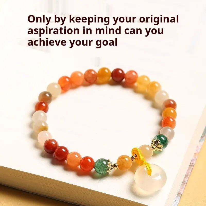 Natural jade and red agate bracelet with safety buckle clasp, Chinese-style handmade design