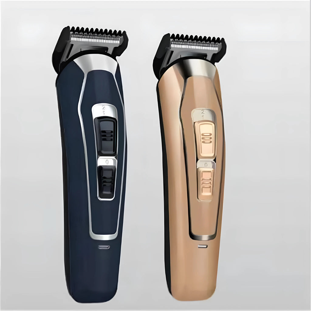Dark blue electric hair clipper with rechargeable battery and stainless steel cutting blades